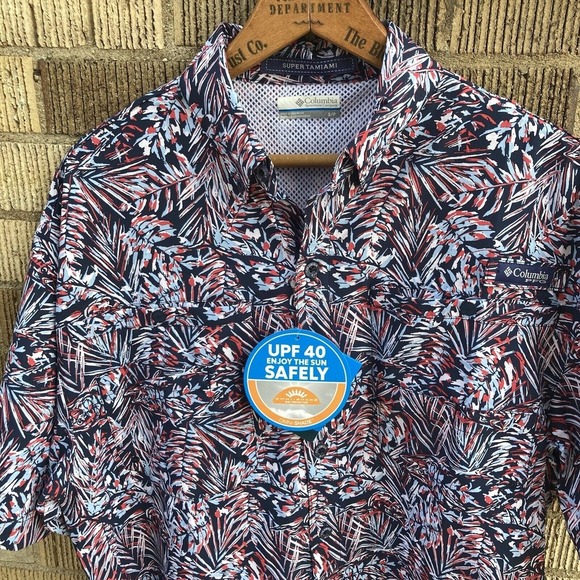 Columbia Other - Columbia PFG Shirt Men's Small Super Tamiami Omni-Shade Fishing Red White Blue